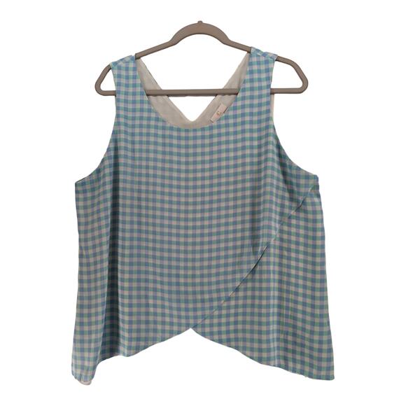 Charming Charlie Check Tank Top XL Blue Green Overlay Asymmetric Layered Tiered - Picture 2 of 9